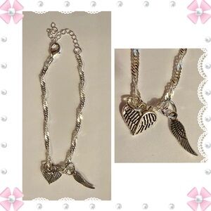 Bracelet - 8-9” - silver tone with 2 charms - heart & wing. New! BOGO offer